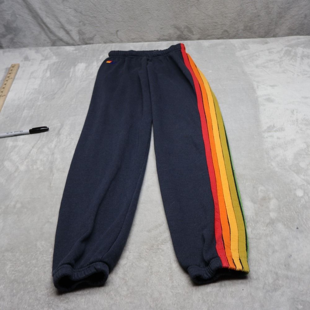 Aviator Nation Pants Mens Small Black Rainbow Stripe Joggers USA Made 22x29